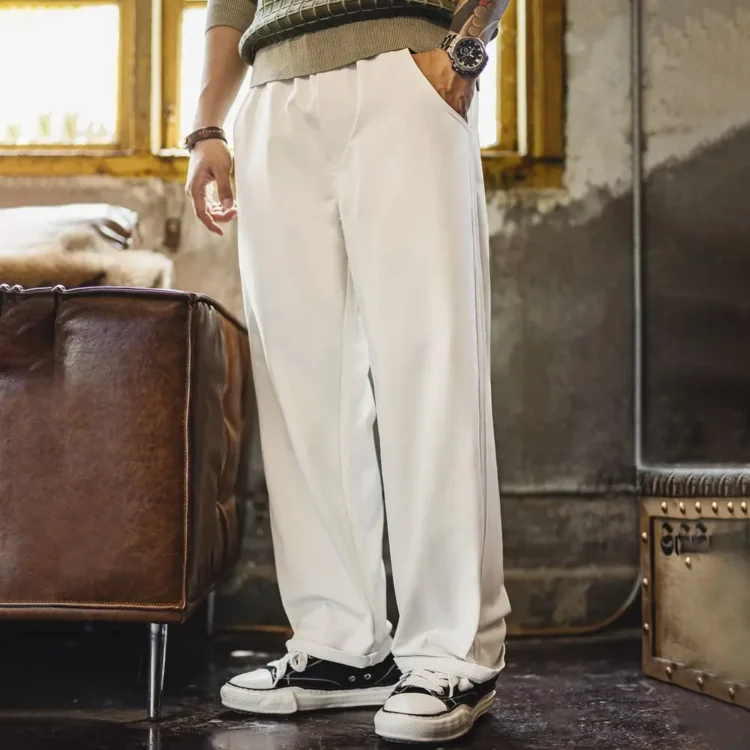 Pantalon Large Blanc à Chevrons
