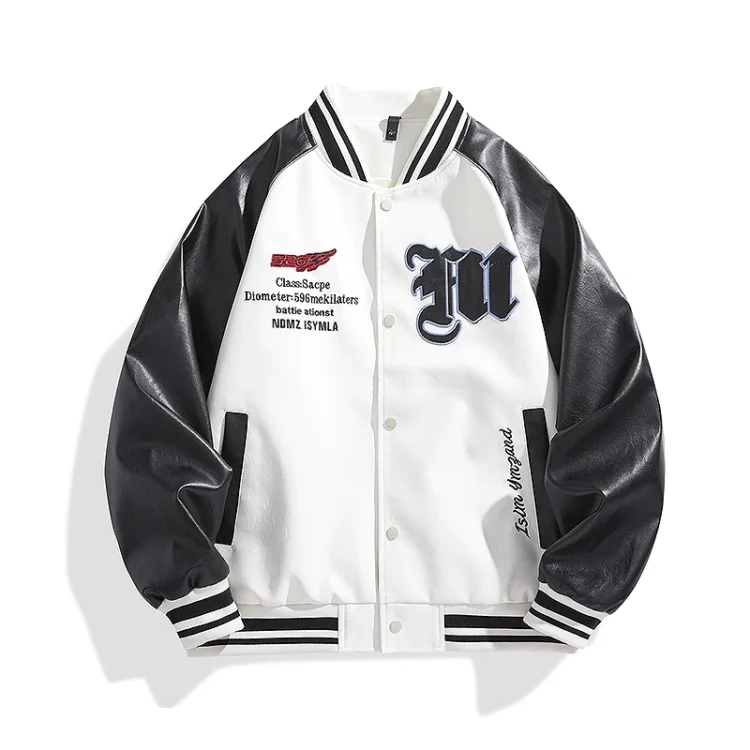 Varsity Jacket Crème Manches Cuir