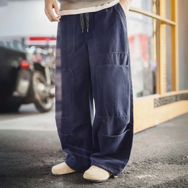 Pantalon Cargo Large Bleu Marine