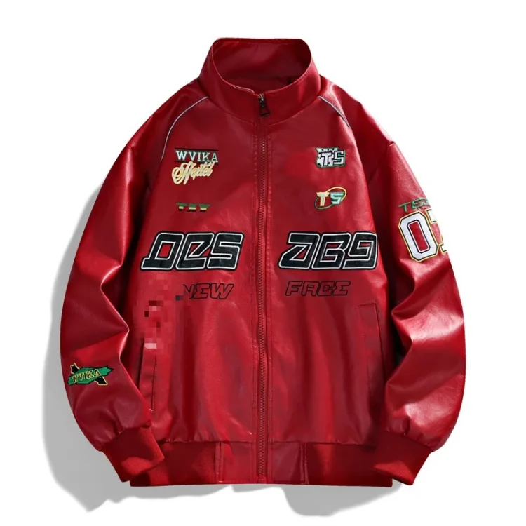 Veste Teddy Rouge Patchs Brodés