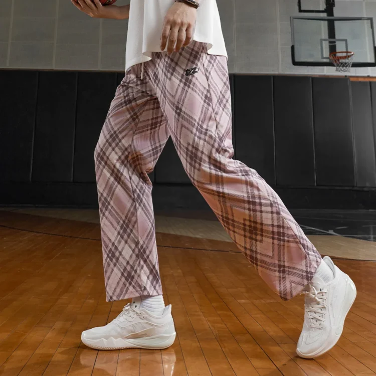 Pantalon Large à Carreaux Rose
