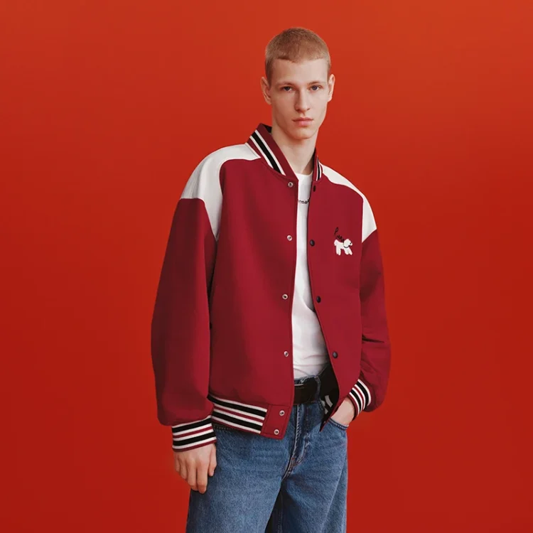 Veste Teddy Rouge Manches Blanches